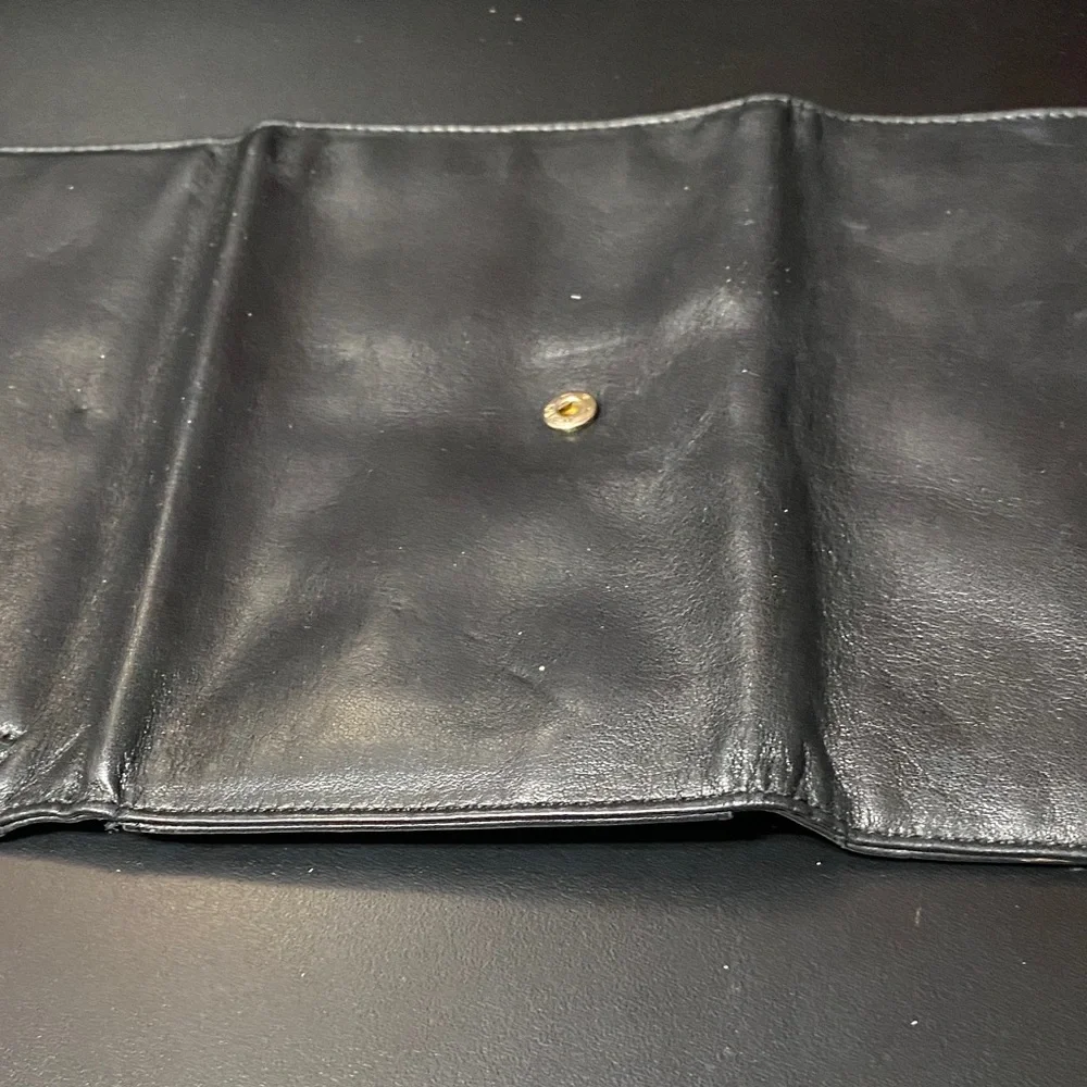 Vintage Perlina New York Black Leather checkbook Wallet with Gold Accent